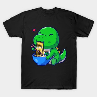 Cute dino eating ramen noodles cartoon T-Shirt